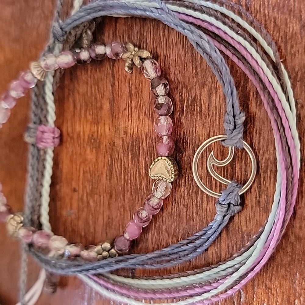 PURA VIDA Ocean Cord Adjustable Signature and Flower Butterfly bead Bracelet Lot